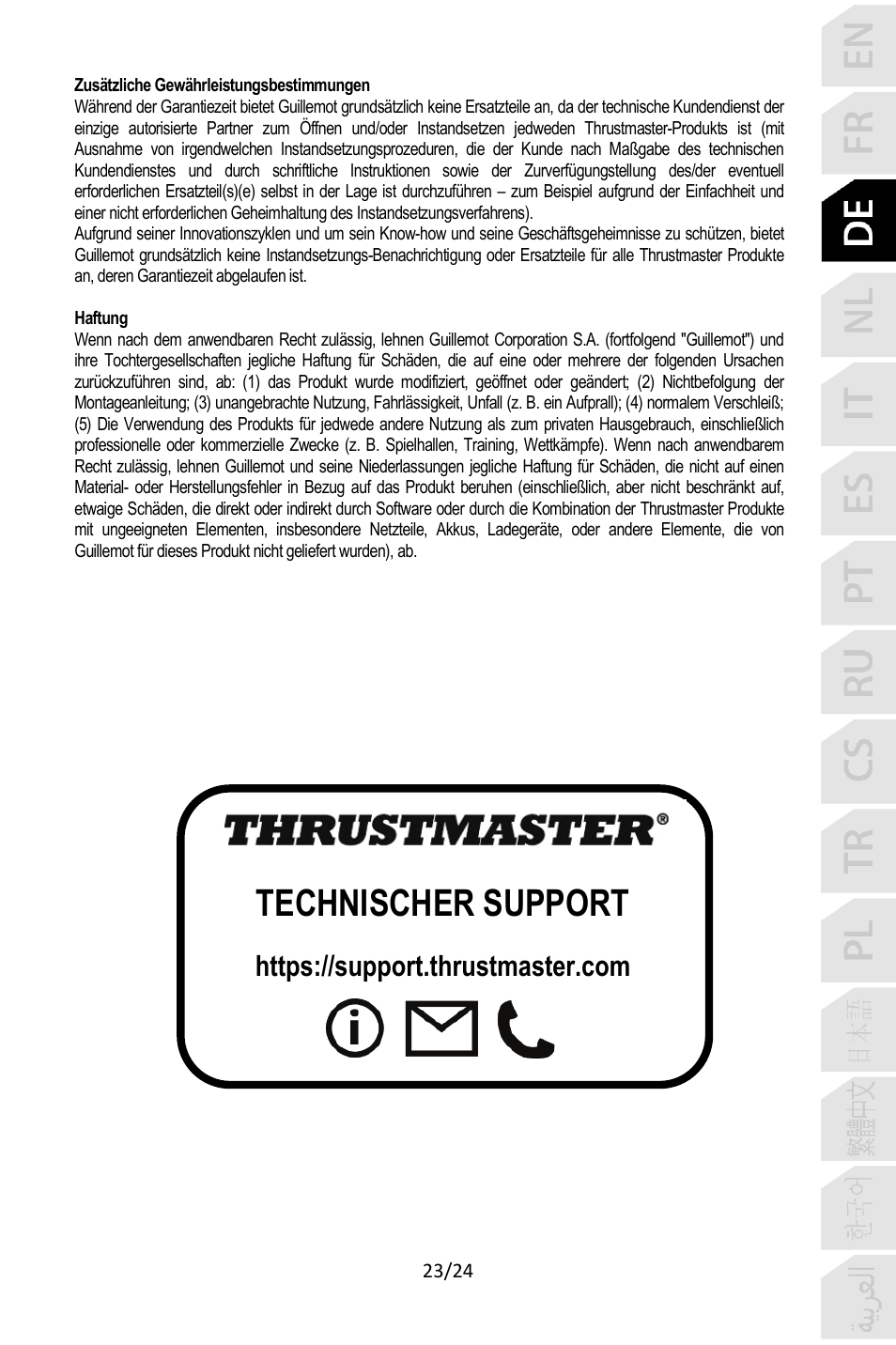 Technischer support | Thrustmaster TCA Yoke Pack Boeing Edition Flight Stick & Quadrant Bundle User Manual | Page 72 / 499