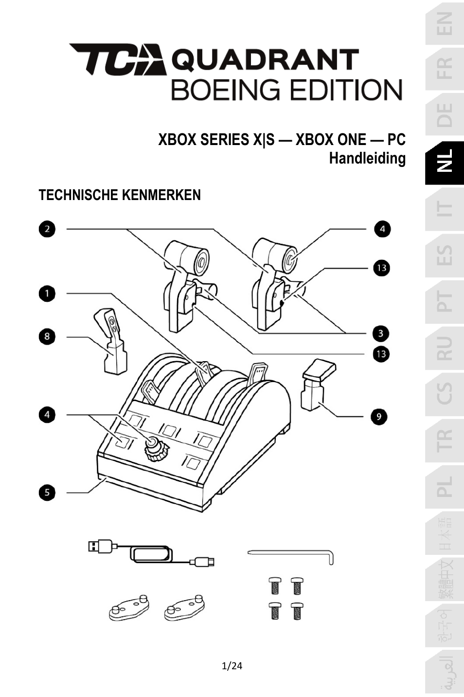 04_ned_tca_quadrant_boeing_edition, Nederlands | Thrustmaster TCA Yoke Pack Boeing Edition Flight Stick & Quadrant Bundle User Manual | Page 74 / 499