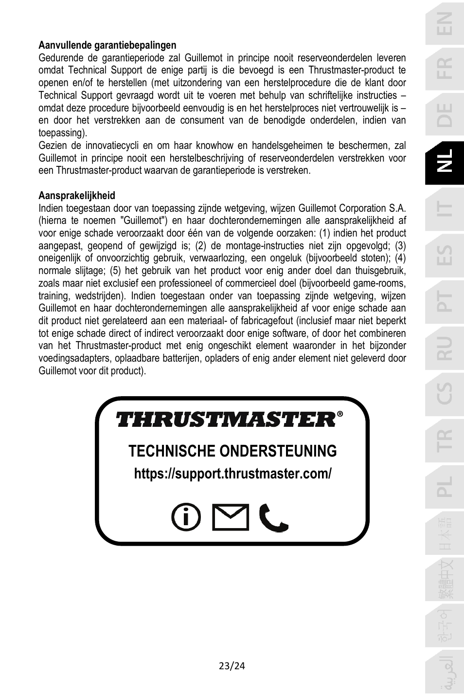 Technische ondersteuning | Thrustmaster TCA Yoke Pack Boeing Edition Flight Stick & Quadrant Bundle User Manual | Page 96 / 499