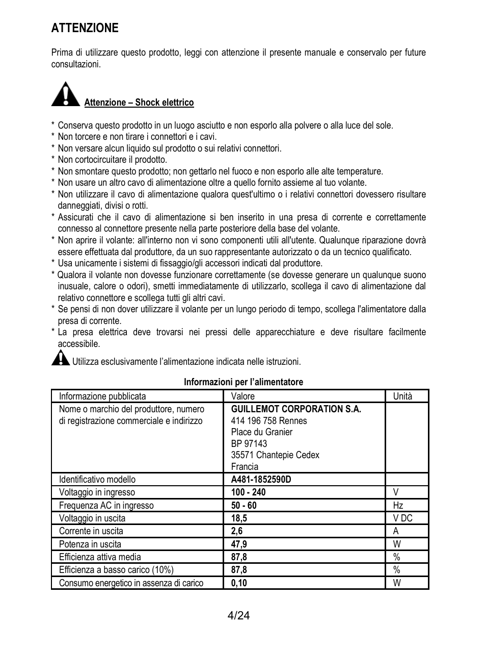 Attenzione | Thrustmaster T128 Racing Wheel and Pedal Set for Xbox Series X/S & PC User Manual | Page 101 / 523