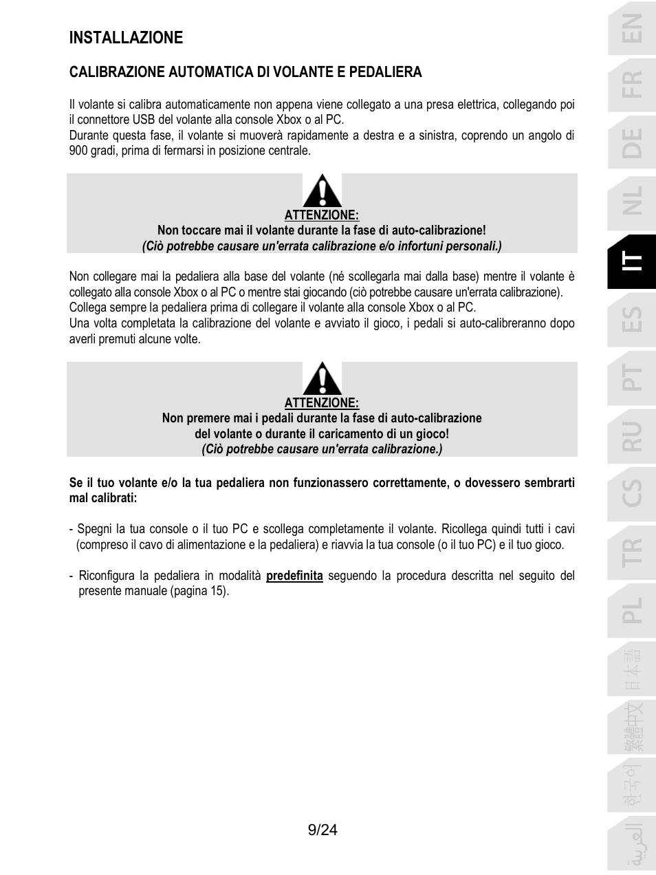 Installazione, Calibrazione automatica di volante e pedaliera | Thrustmaster T128 Racing Wheel and Pedal Set for Xbox Series X/S & PC User Manual | Page 106 / 523