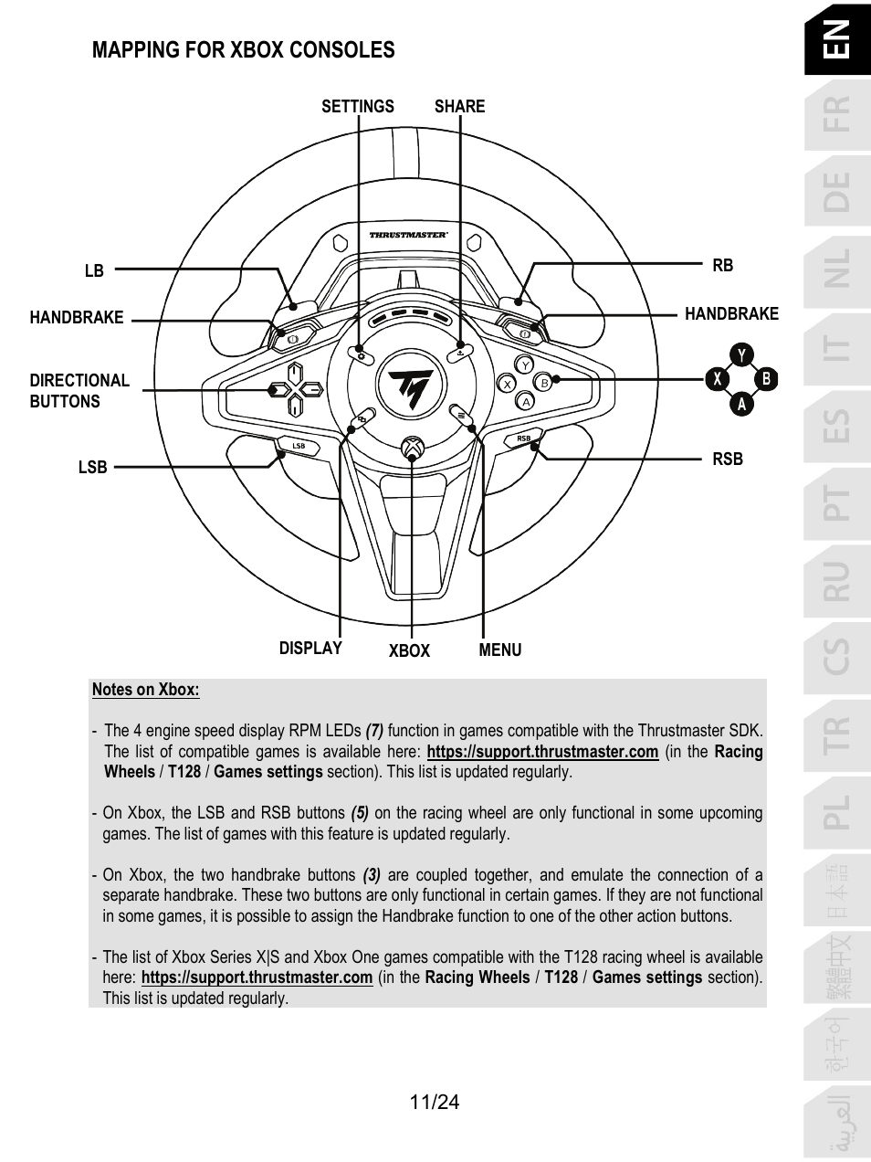 Mapping for xbox consoles | Thrustmaster T128 Racing Wheel and Pedal Set for Xbox Series X/S & PC User Manual | Page 12 / 523