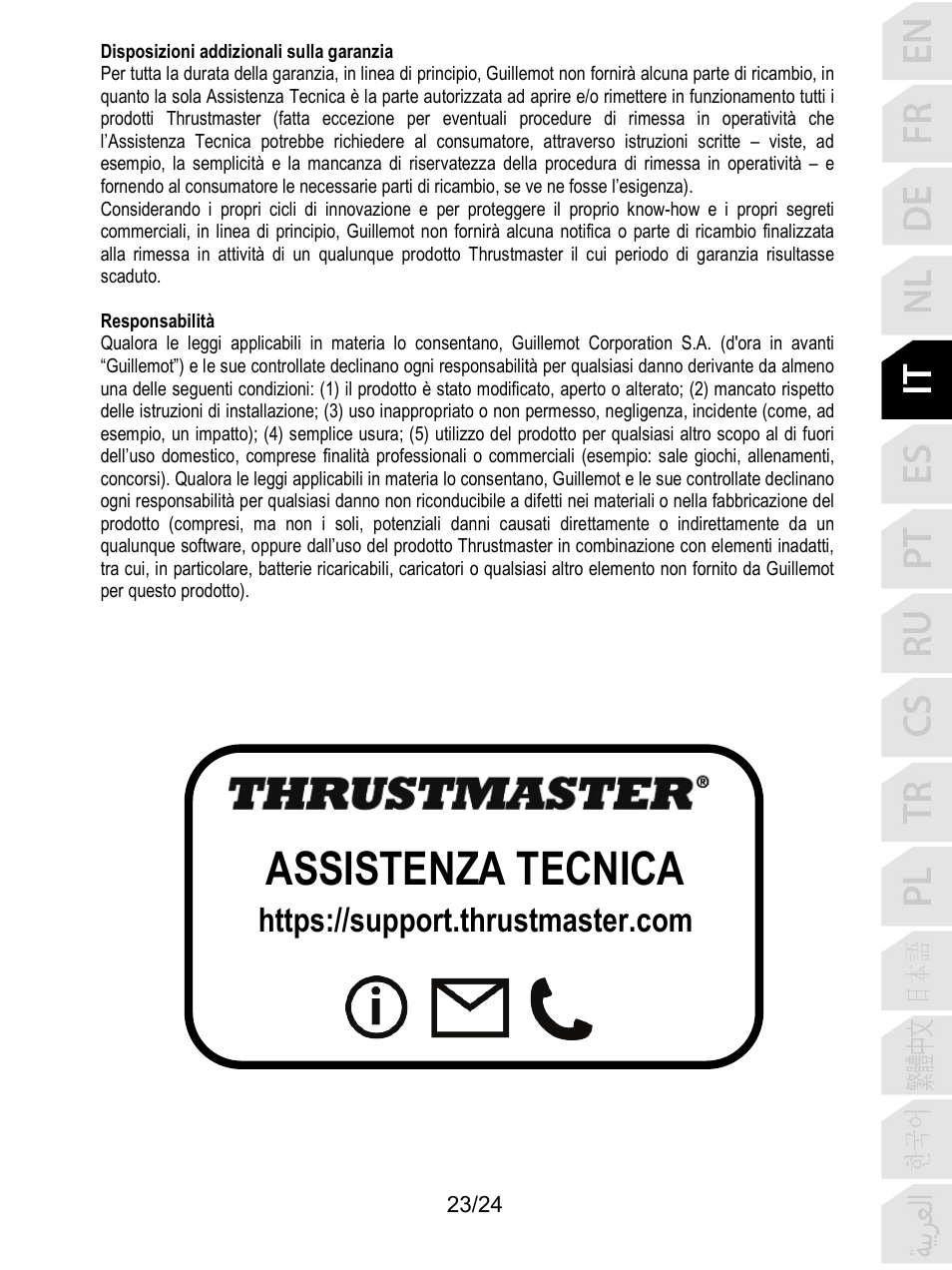 Assistenza tecnica | Thrustmaster T128 Racing Wheel and Pedal Set for Xbox Series X/S & PC User Manual | Page 120 / 523