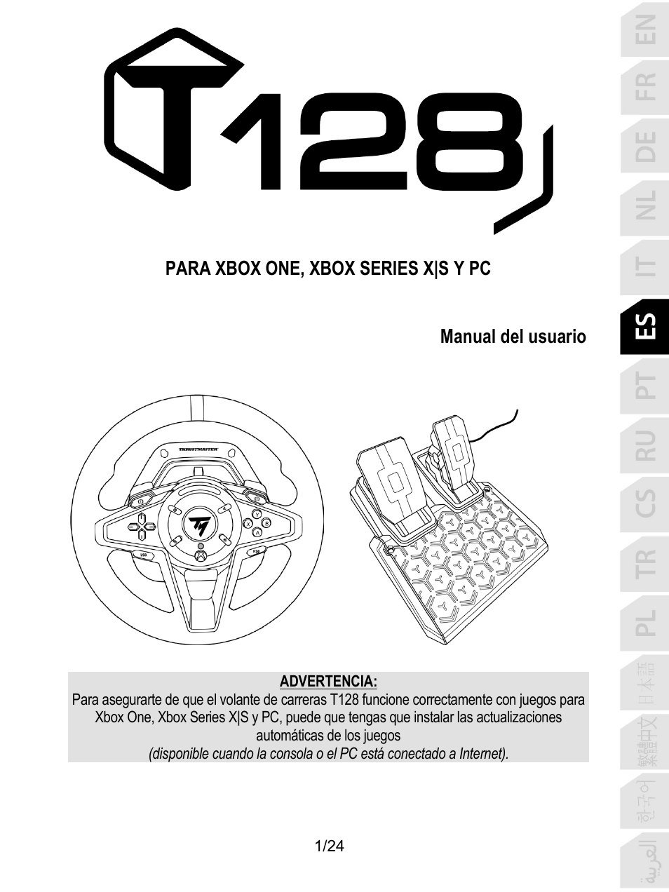 06_esp_t128x, Español | Thrustmaster T128 Racing Wheel and Pedal Set for Xbox Series X/S & PC User Manual | Page 122 / 523