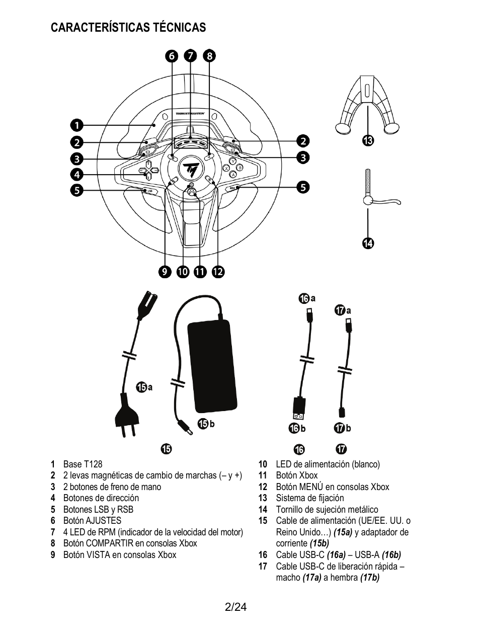 Características técnicas | Thrustmaster T128 Racing Wheel and Pedal Set for Xbox Series X/S & PC User Manual | Page 123 / 523