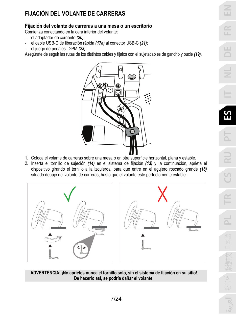 Fijación del volante de carreras | Thrustmaster T128 Racing Wheel and Pedal Set for Xbox Series X/S & PC User Manual | Page 128 / 523