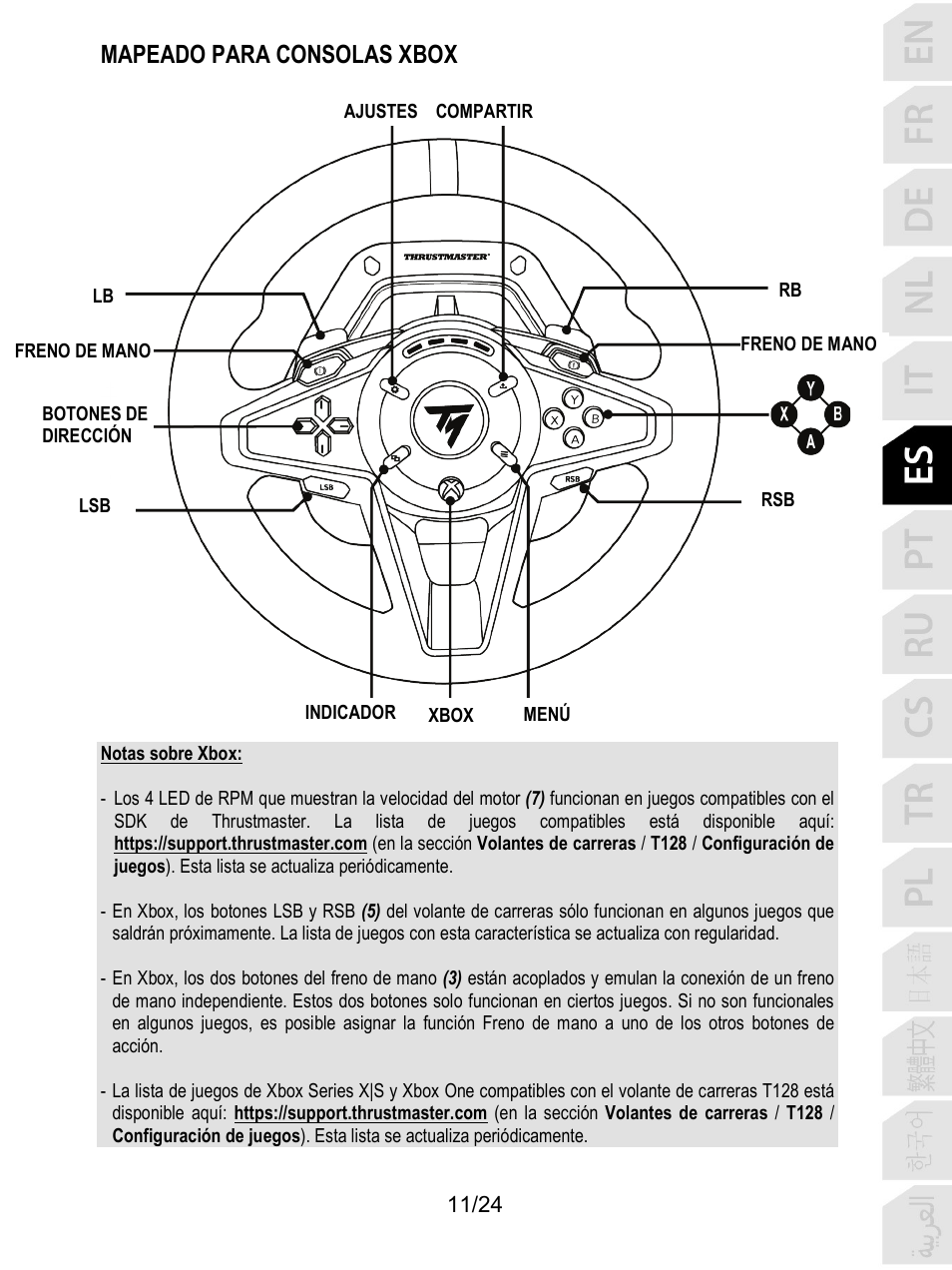 Mapeado para consolas xbox | Thrustmaster T128 Racing Wheel and Pedal Set for Xbox Series X/S & PC User Manual | Page 132 / 523