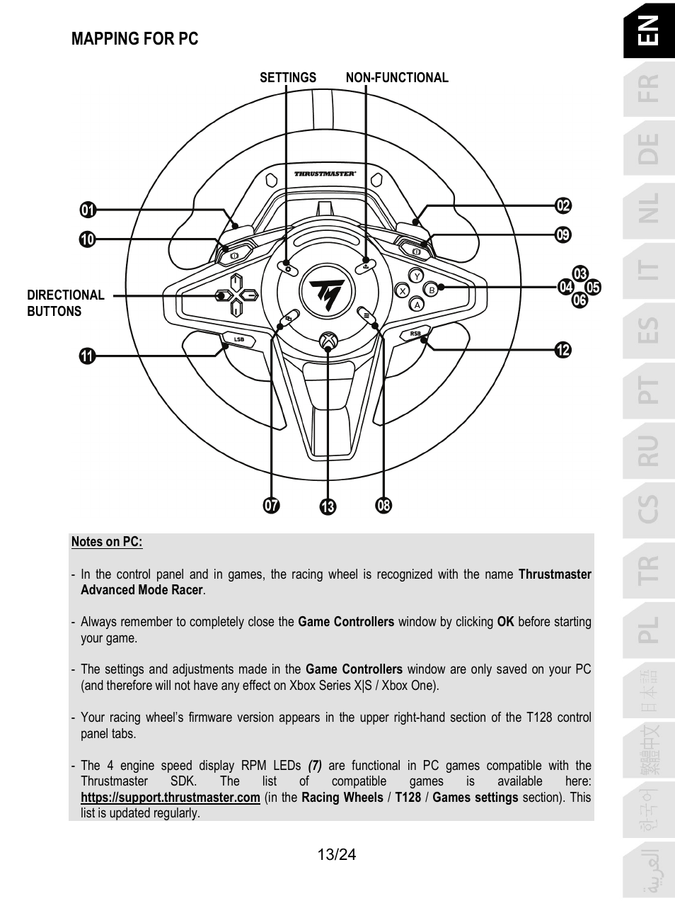 Mapping for pc | Thrustmaster T128 Racing Wheel and Pedal Set for Xbox Series X/S & PC User Manual | Page 14 / 523