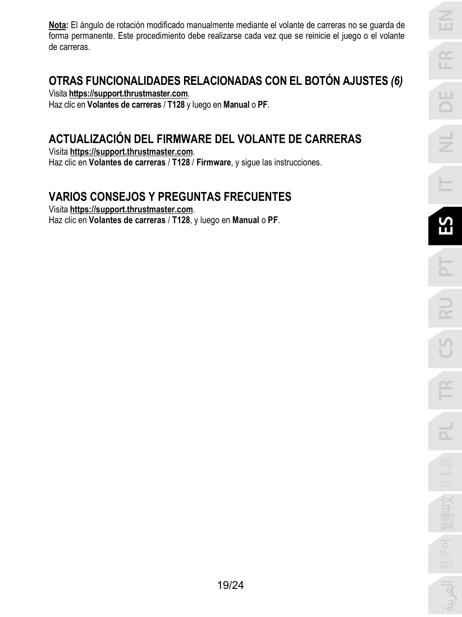 Actualización del firmware del volante de carreras, Varios consejos y preguntas frecuentes | Thrustmaster T128 Racing Wheel and Pedal Set for Xbox Series X/S & PC User Manual | Page 140 / 523