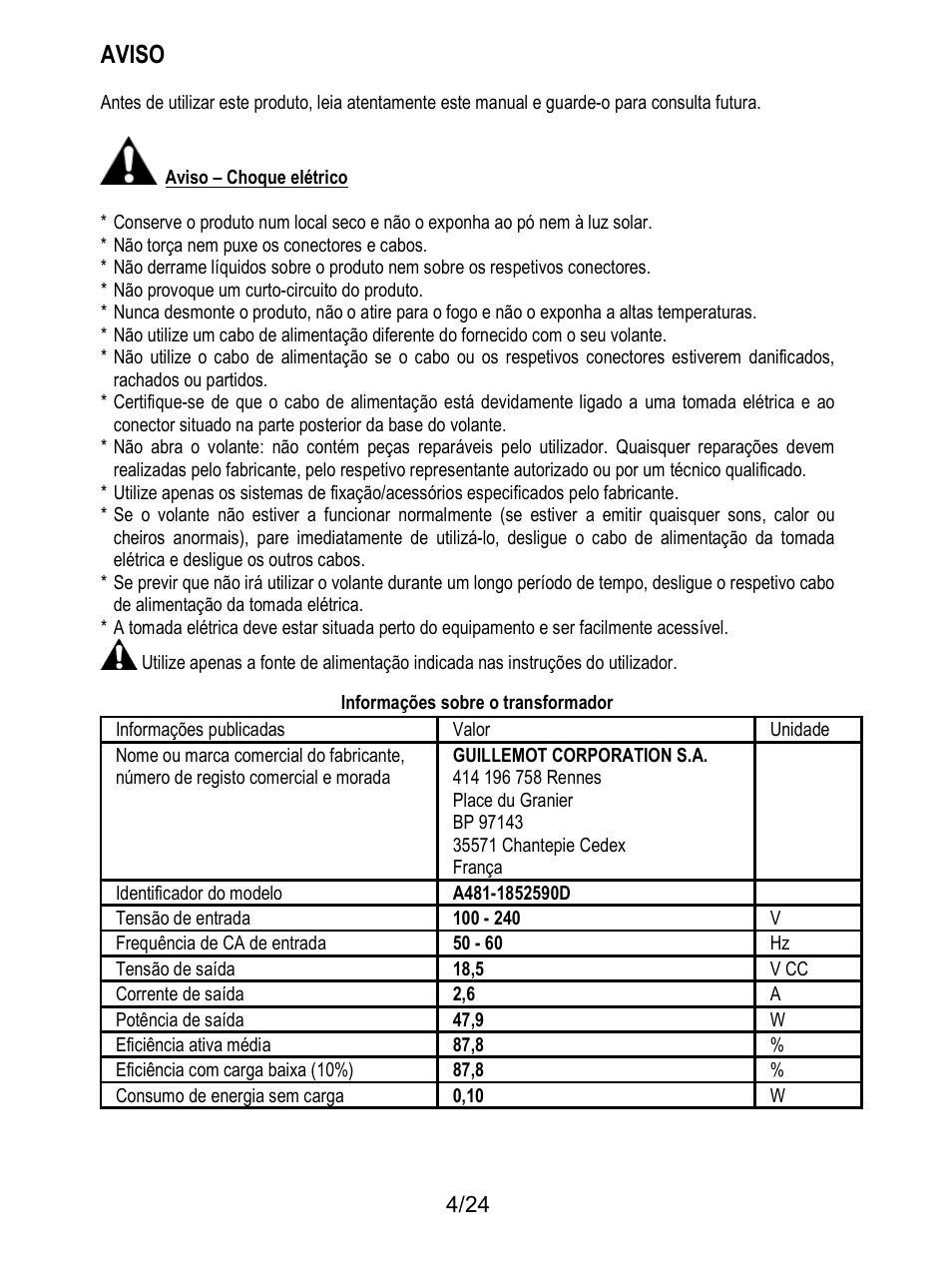 Aviso | Thrustmaster T128 Racing Wheel and Pedal Set for Xbox Series X/S & PC User Manual | Page 149 / 523