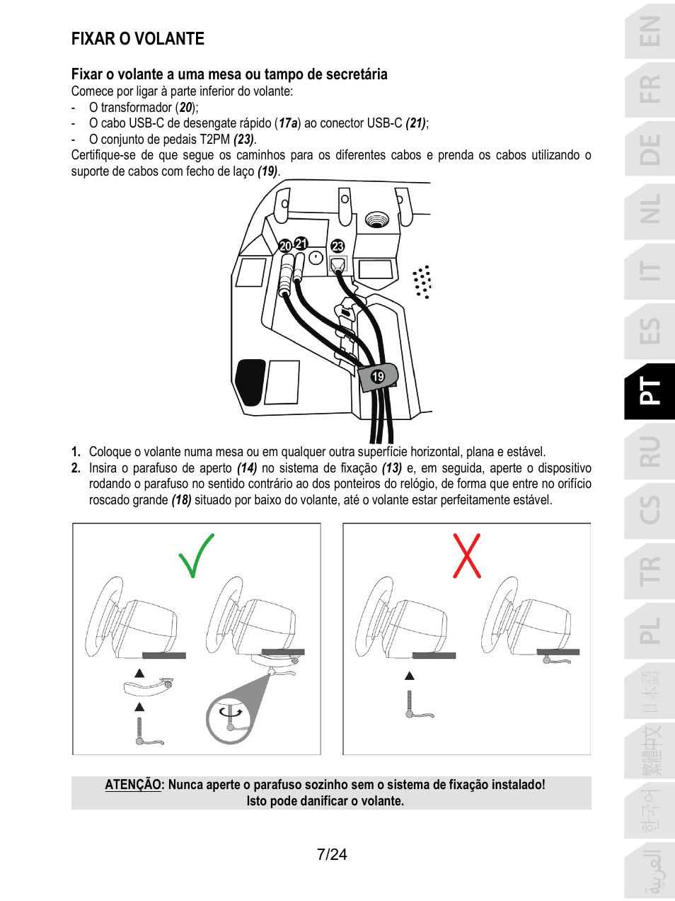 Fixar o volante | Thrustmaster T128 Racing Wheel and Pedal Set for Xbox Series X/S & PC User Manual | Page 152 / 523