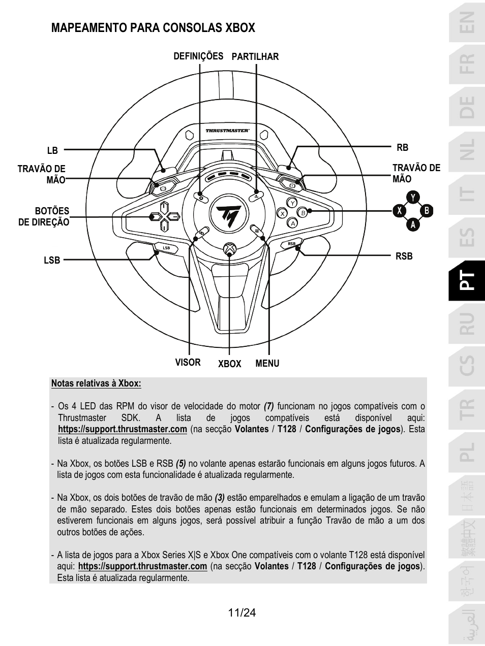 Mapeamento para consolas xbox | Thrustmaster T128 Racing Wheel and Pedal Set for Xbox Series X/S & PC User Manual | Page 156 / 523