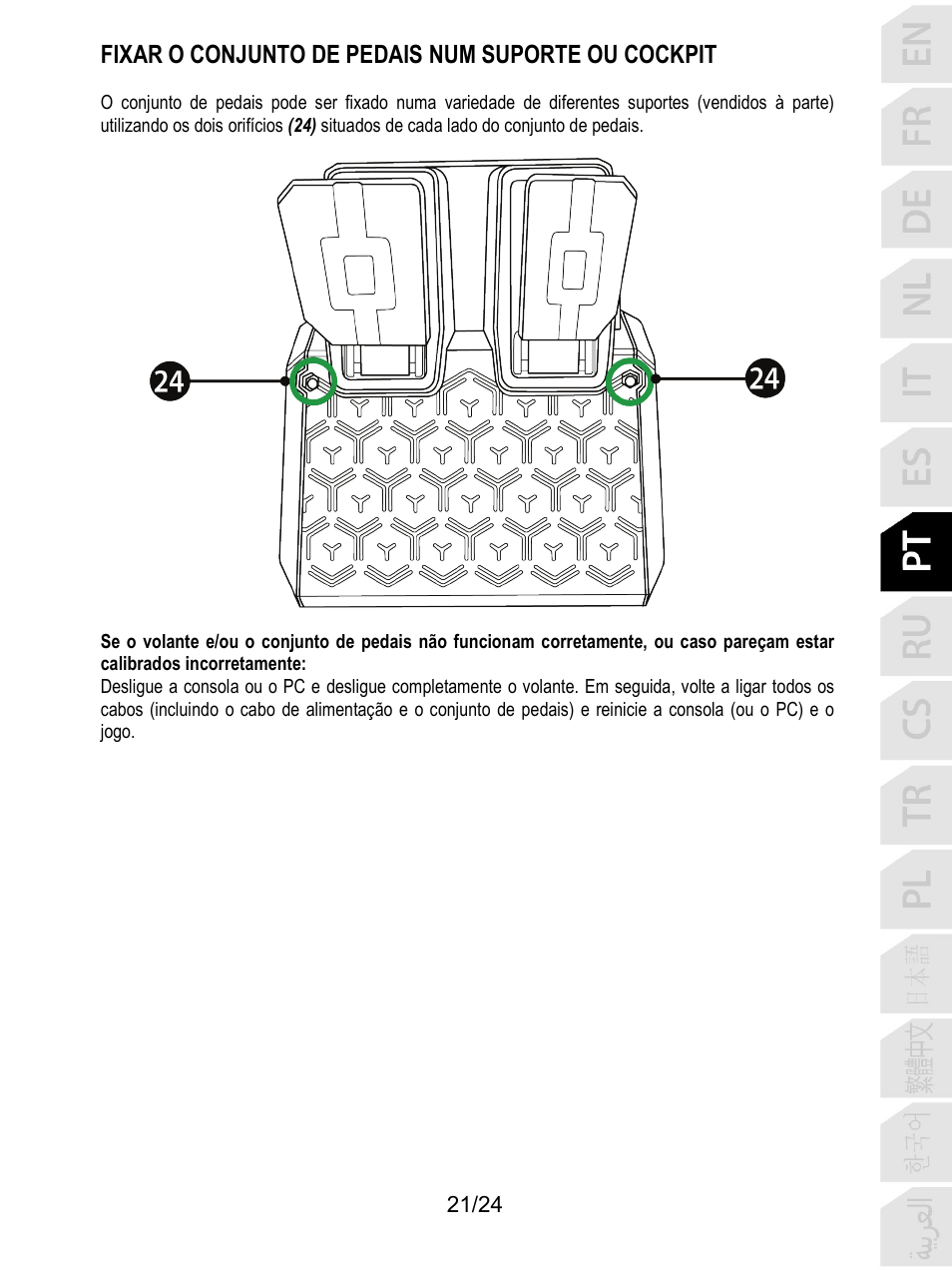 Fixar o conjunto de pedais num suporte ou cockpit | Thrustmaster T128 Racing Wheel and Pedal Set for Xbox Series X/S & PC User Manual | Page 166 / 523