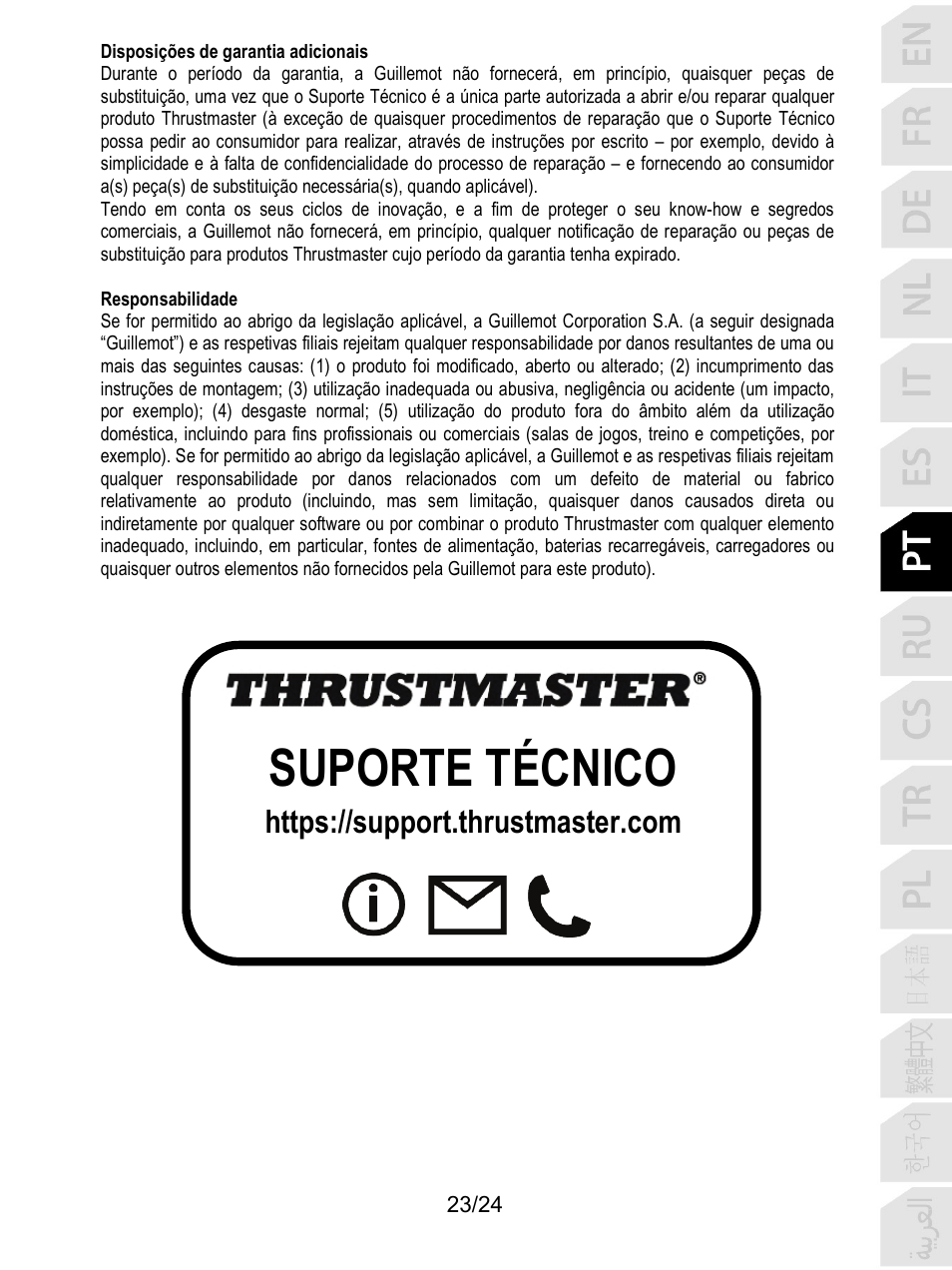 Suporte técnico | Thrustmaster T128 Racing Wheel and Pedal Set for Xbox Series X/S & PC User Manual | Page 168 / 523