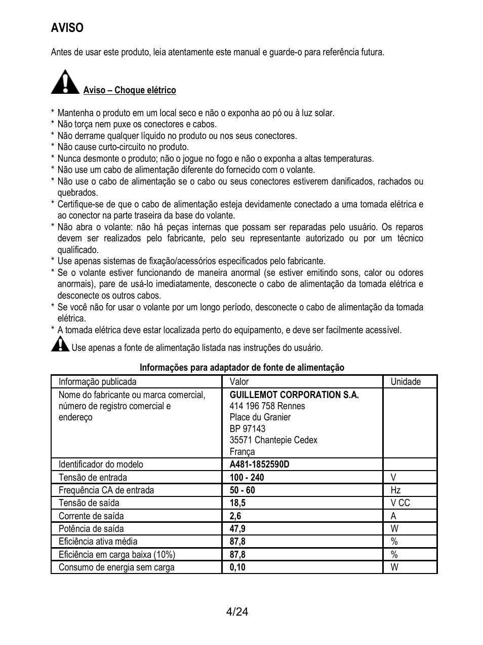 Aviso | Thrustmaster T128 Racing Wheel and Pedal Set for Xbox Series X/S & PC User Manual | Page 173 / 523