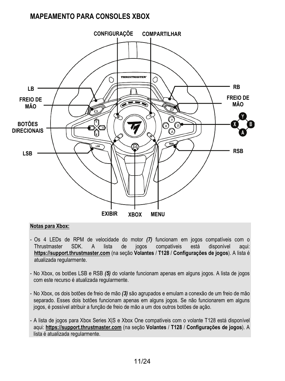 Mapeamento para consoles xbox | Thrustmaster T128 Racing Wheel and Pedal Set for Xbox Series X/S & PC User Manual | Page 180 / 523