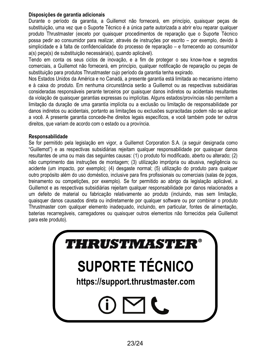 Suporte técnico | Thrustmaster T128 Racing Wheel and Pedal Set for Xbox Series X/S & PC User Manual | Page 192 / 523