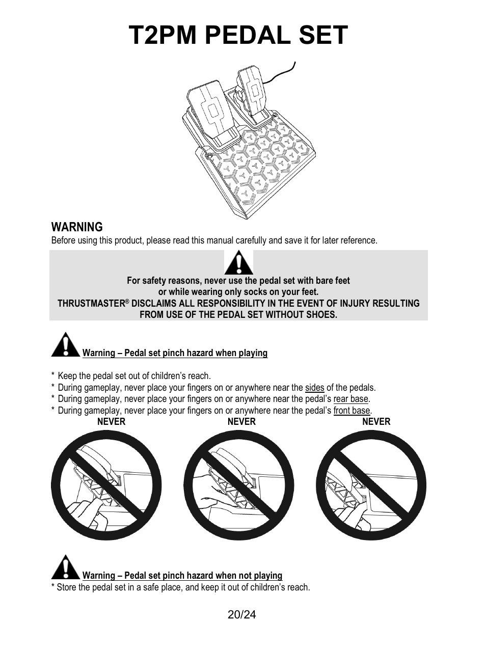 Warning, T2pm pedal set | Thrustmaster T128 Racing Wheel and Pedal Set for Xbox Series X/S & PC User Manual | Page 21 / 523