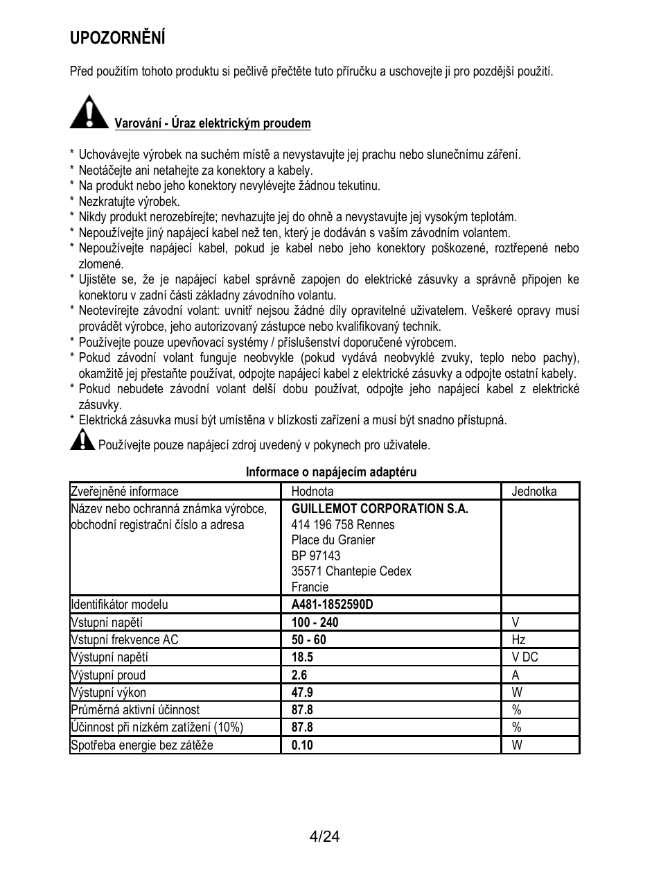 Upozornění | Thrustmaster T128 Racing Wheel and Pedal Set for Xbox Series X/S & PC User Manual | Page 221 / 523