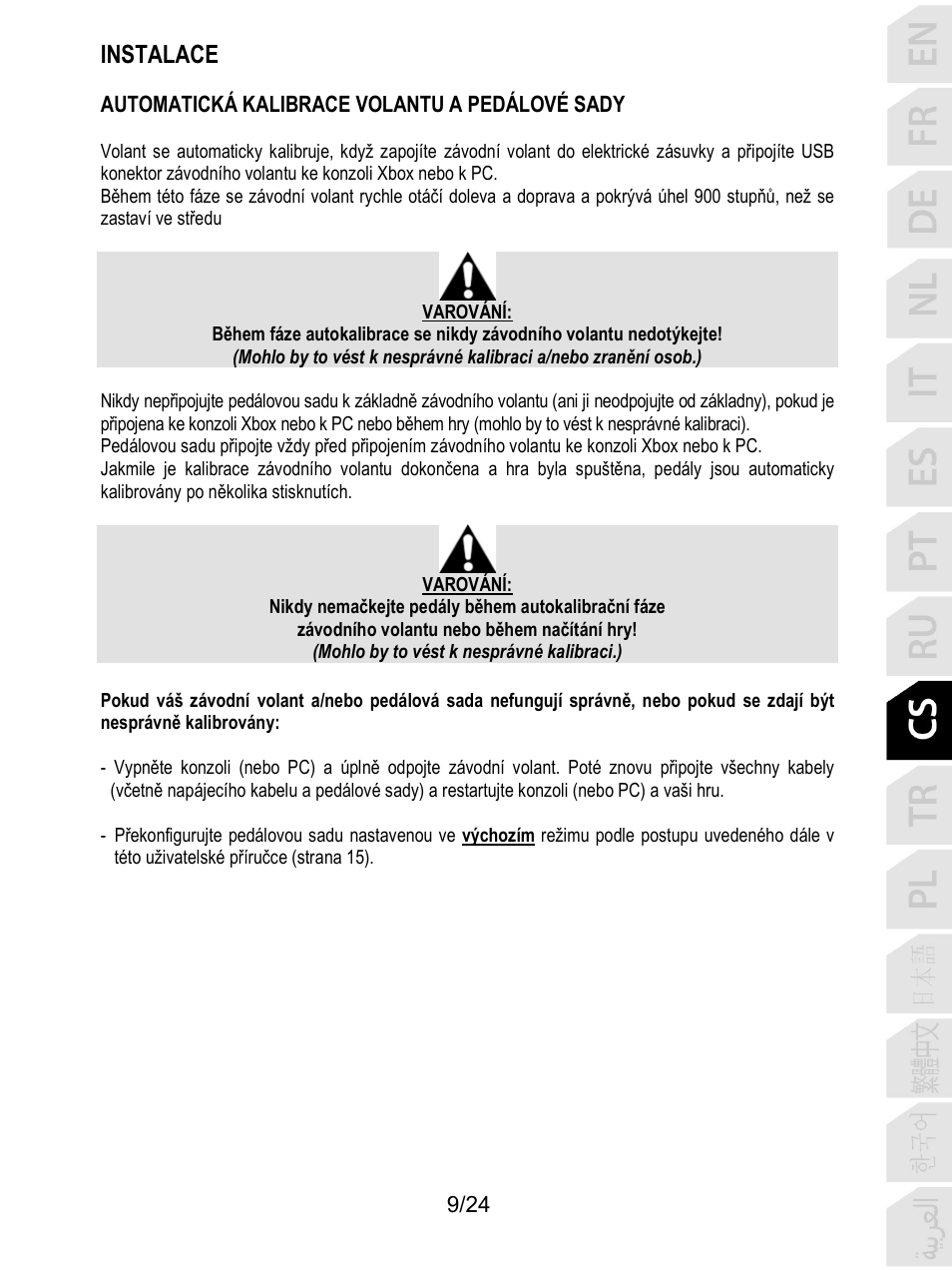 Instalace, Automatická kalibrace volantu a pedálové sady | Thrustmaster T128 Racing Wheel and Pedal Set for Xbox Series X/S & PC User Manual | Page 226 / 523