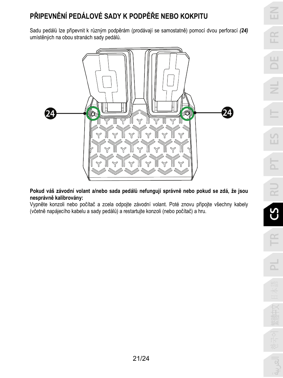 Připevnění pedálové sady k podpěře nebo kokpitu | Thrustmaster T128 Racing Wheel and Pedal Set for Xbox Series X/S & PC User Manual | Page 238 / 523