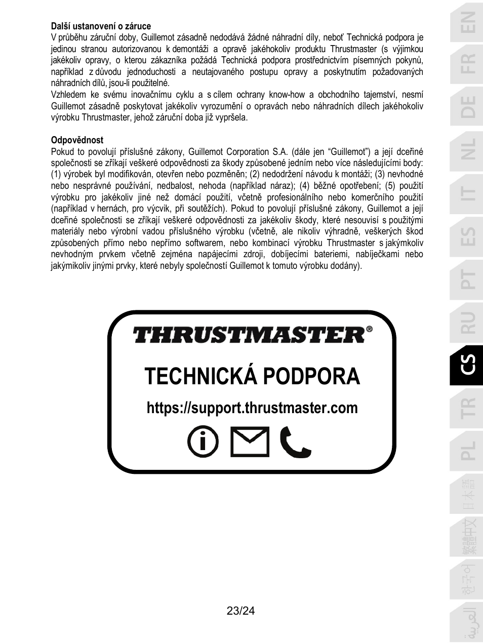 Technická podpora | Thrustmaster T128 Racing Wheel and Pedal Set for Xbox Series X/S & PC User Manual | Page 240 / 523