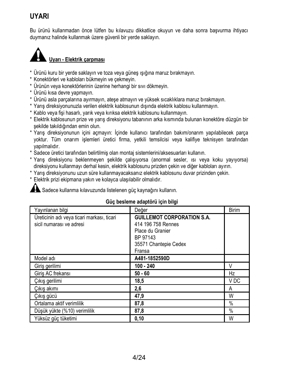 Uyarı, Uyari | Thrustmaster T128 Racing Wheel and Pedal Set for Xbox Series X/S & PC User Manual | Page 245 / 523