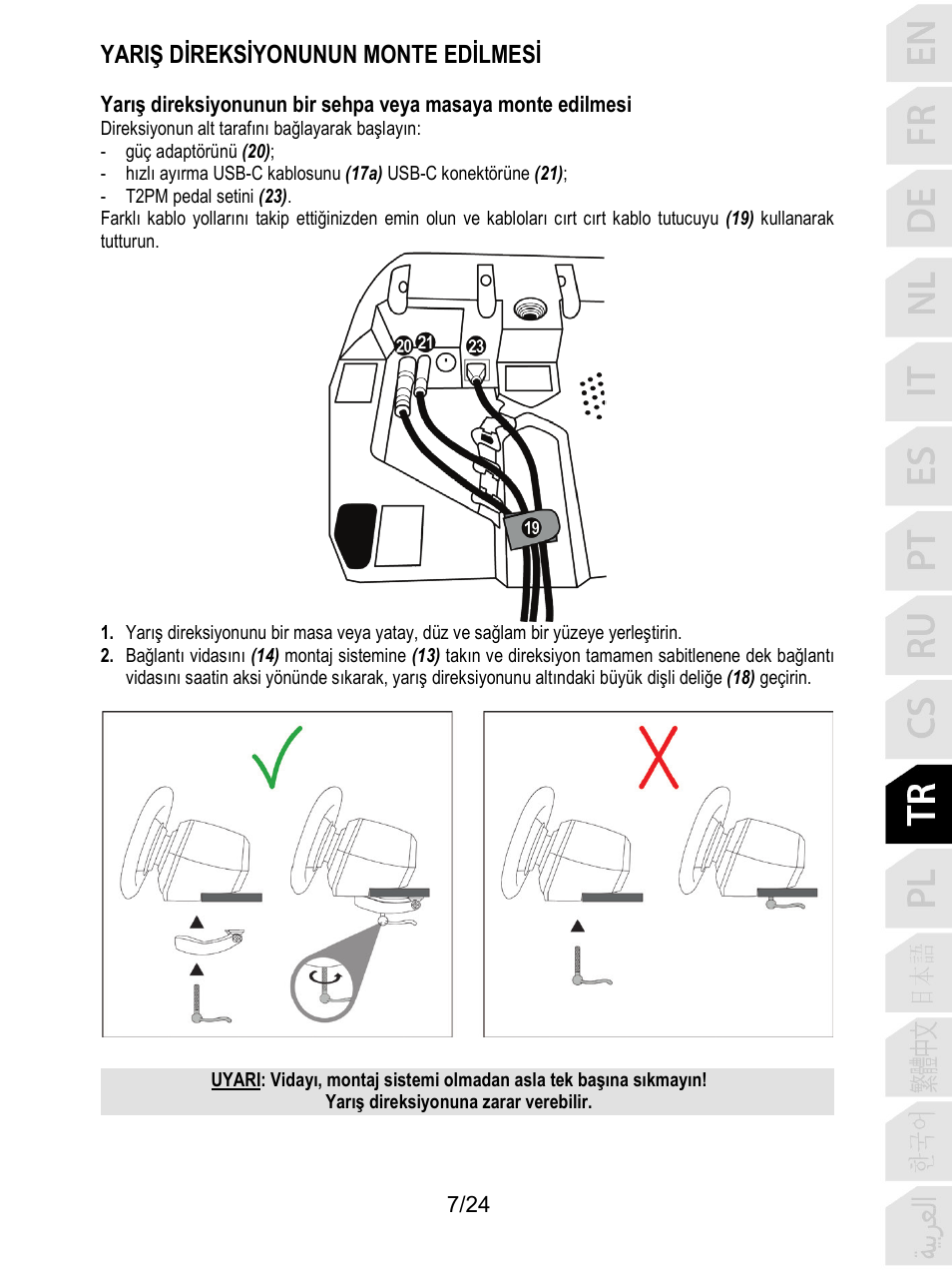 Yariş di̇reksi̇yonunun monte edi̇lmesi̇ | Thrustmaster T128 Racing Wheel and Pedal Set for Xbox Series X/S & PC User Manual | Page 248 / 523