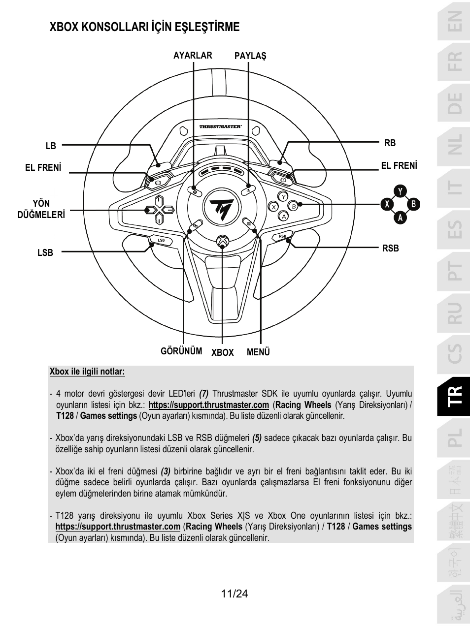 Xbox konsollari i̇çi̇n eşleşti̇rme | Thrustmaster T128 Racing Wheel and Pedal Set for Xbox Series X/S & PC User Manual | Page 252 / 523