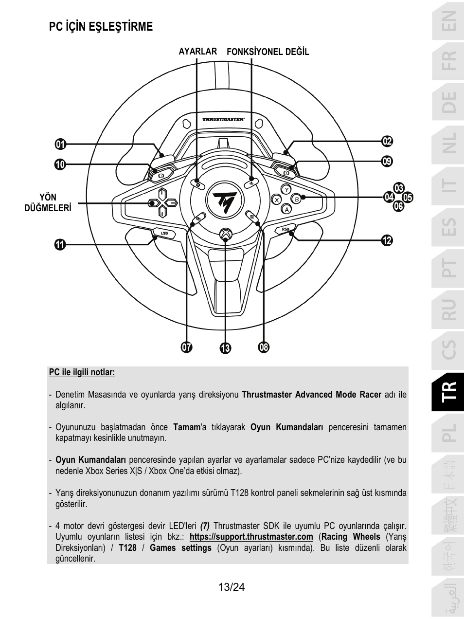 Pc i̇çi̇n eşleşti̇rme | Thrustmaster T128 Racing Wheel and Pedal Set for Xbox Series X/S & PC User Manual | Page 254 / 523