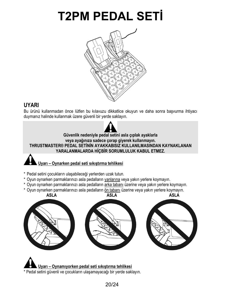 Uyarı, T2pm ped al seti̇, Uyari | Thrustmaster T128 Racing Wheel and Pedal Set for Xbox Series X/S & PC User Manual | Page 261 / 523