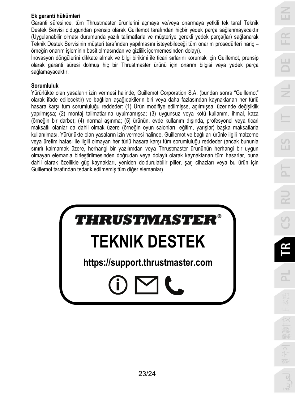 Teknik destek | Thrustmaster T128 Racing Wheel and Pedal Set for Xbox Series X/S & PC User Manual | Page 264 / 523