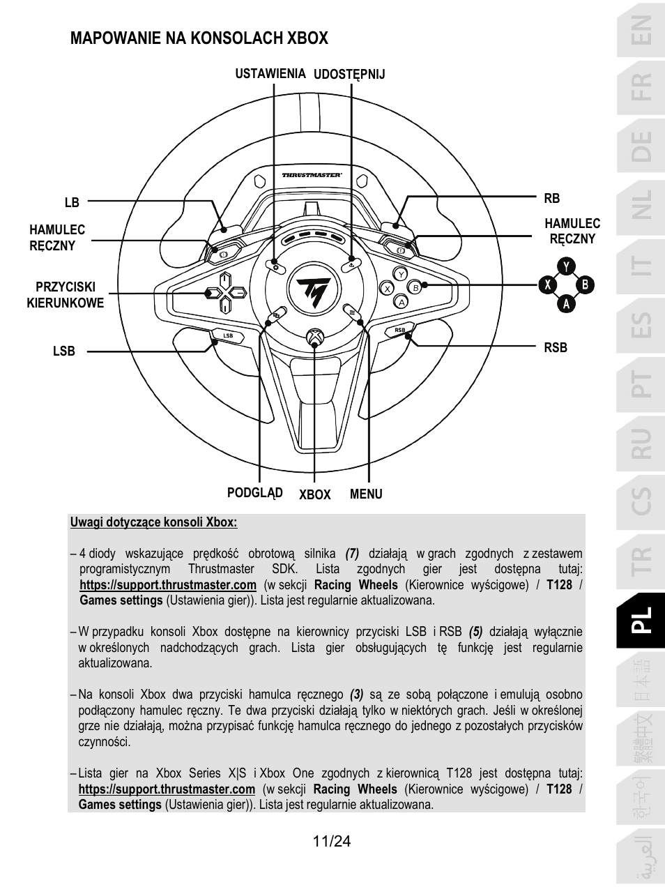 Mapowanie na konsolach xbox | Thrustmaster T128 Racing Wheel and Pedal Set for Xbox Series X/S & PC User Manual | Page 276 / 523