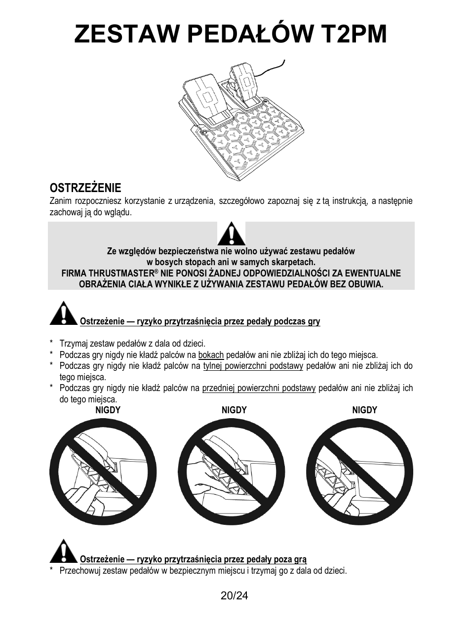 Ostrzeżenie, Zesta w pedałów t2pm | Thrustmaster T128 Racing Wheel and Pedal Set for Xbox Series X/S & PC User Manual | Page 285 / 523