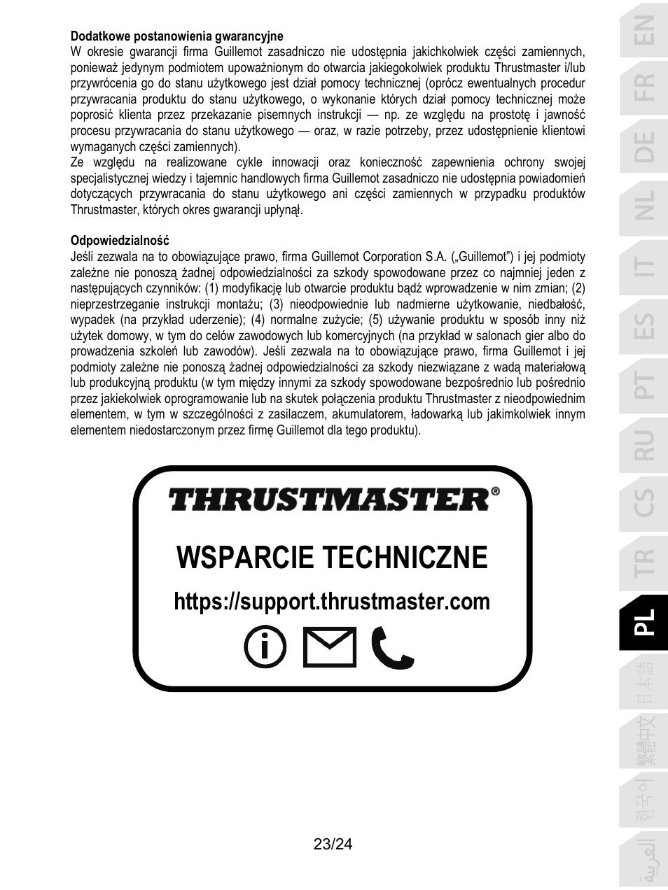 Wsparcie techniczne | Thrustmaster T128 Racing Wheel and Pedal Set for Xbox Series X/S & PC User Manual | Page 288 / 523