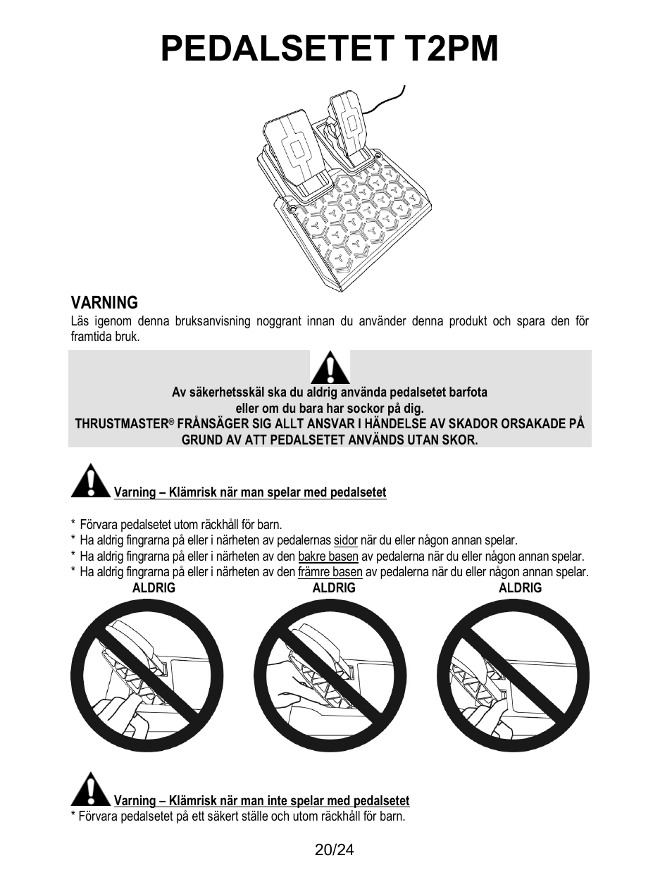 Varning, Pedalsetet t2pm | Thrustmaster T128 Racing Wheel and Pedal Set for Xbox Series X/S & PC User Manual | Page 423 / 523