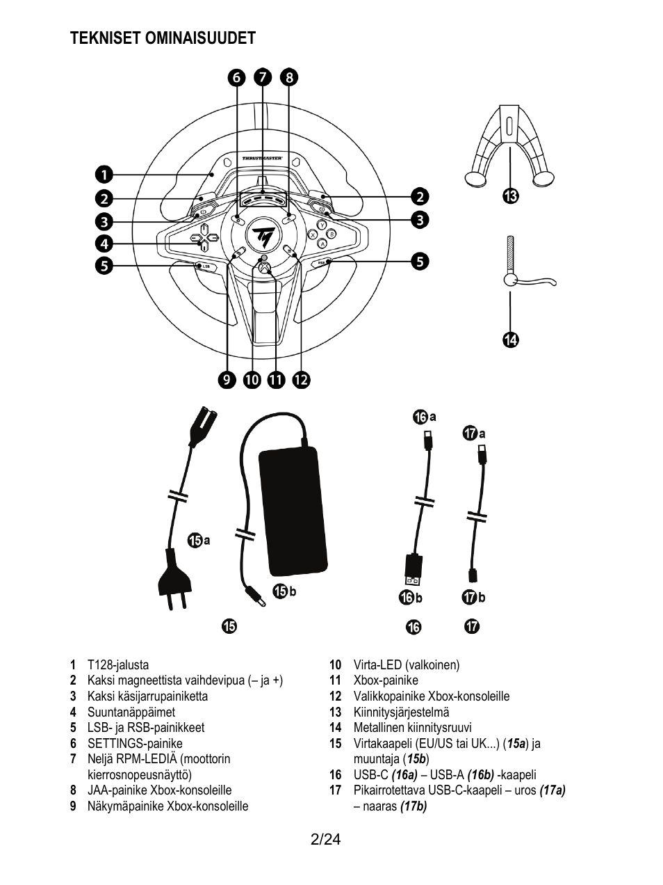 Tekniset ominaisuudet | Thrustmaster T128 Racing Wheel and Pedal Set for Xbox Series X/S & PC User Manual | Page 429 / 523