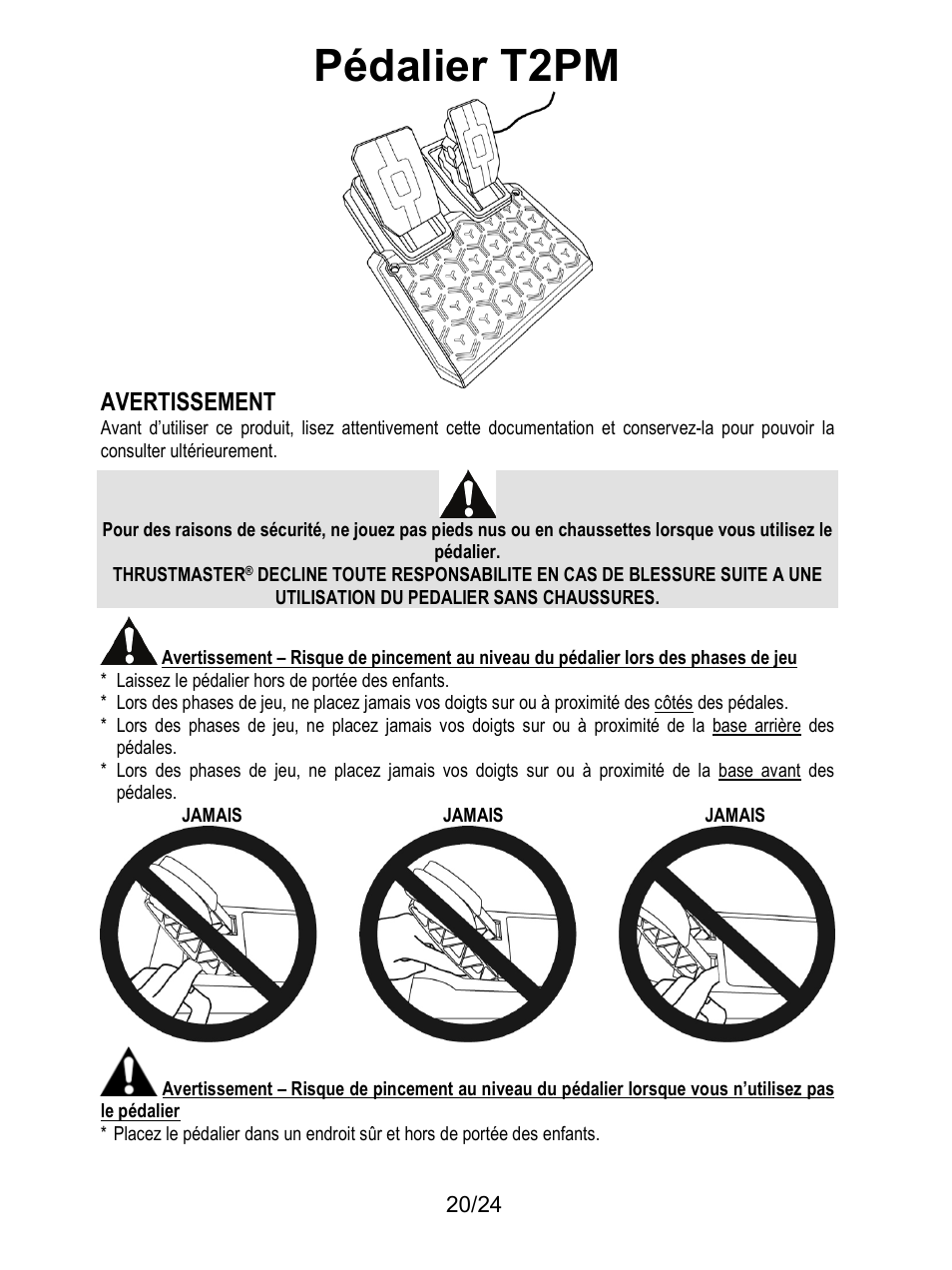 Avertissement, Pédalier t2pm | Thrustmaster T128 Racing Wheel and Pedal Set for Xbox Series X/S & PC User Manual | Page 45 / 523