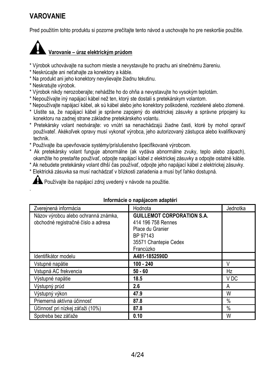 Varovanie | Thrustmaster T128 Racing Wheel and Pedal Set for Xbox Series X/S & PC User Manual | Page 455 / 523