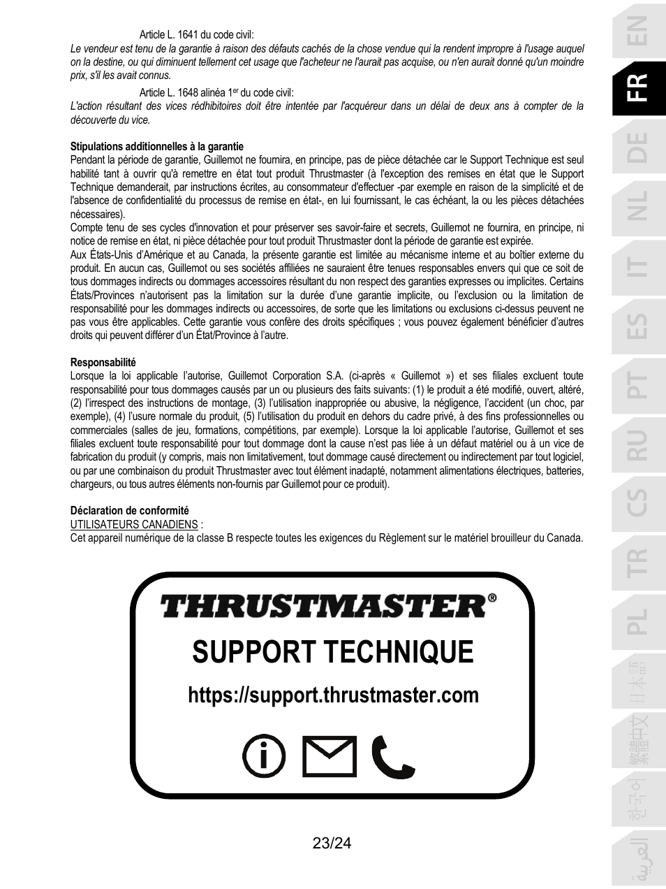 Support technique | Thrustmaster T128 Racing Wheel and Pedal Set for Xbox Series X/S & PC User Manual | Page 48 / 523