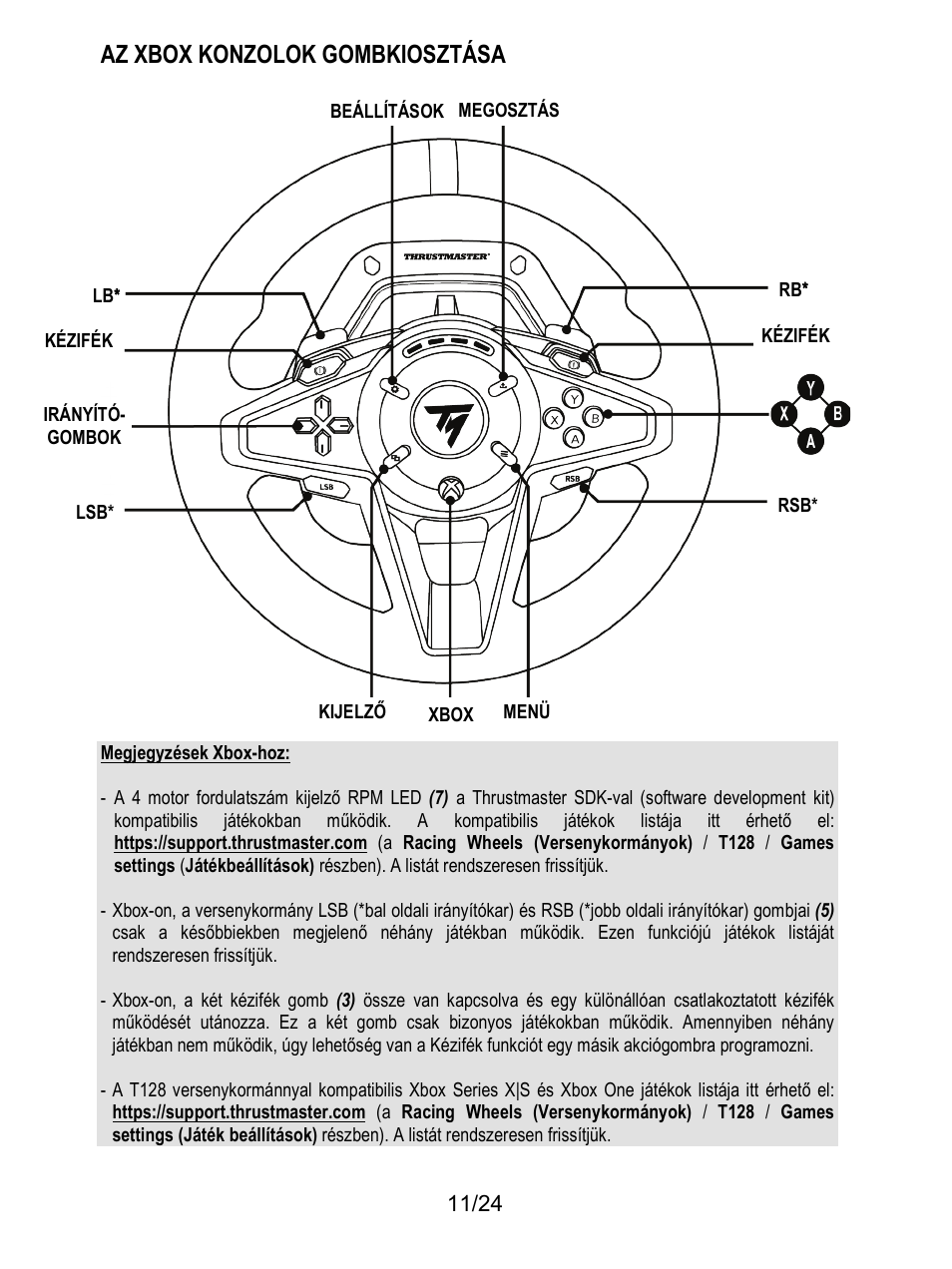 Az xbox konzolok g ombkiosztása | Thrustmaster T128 Racing Wheel and Pedal Set for Xbox Series X/S & PC User Manual | Page 486 / 523