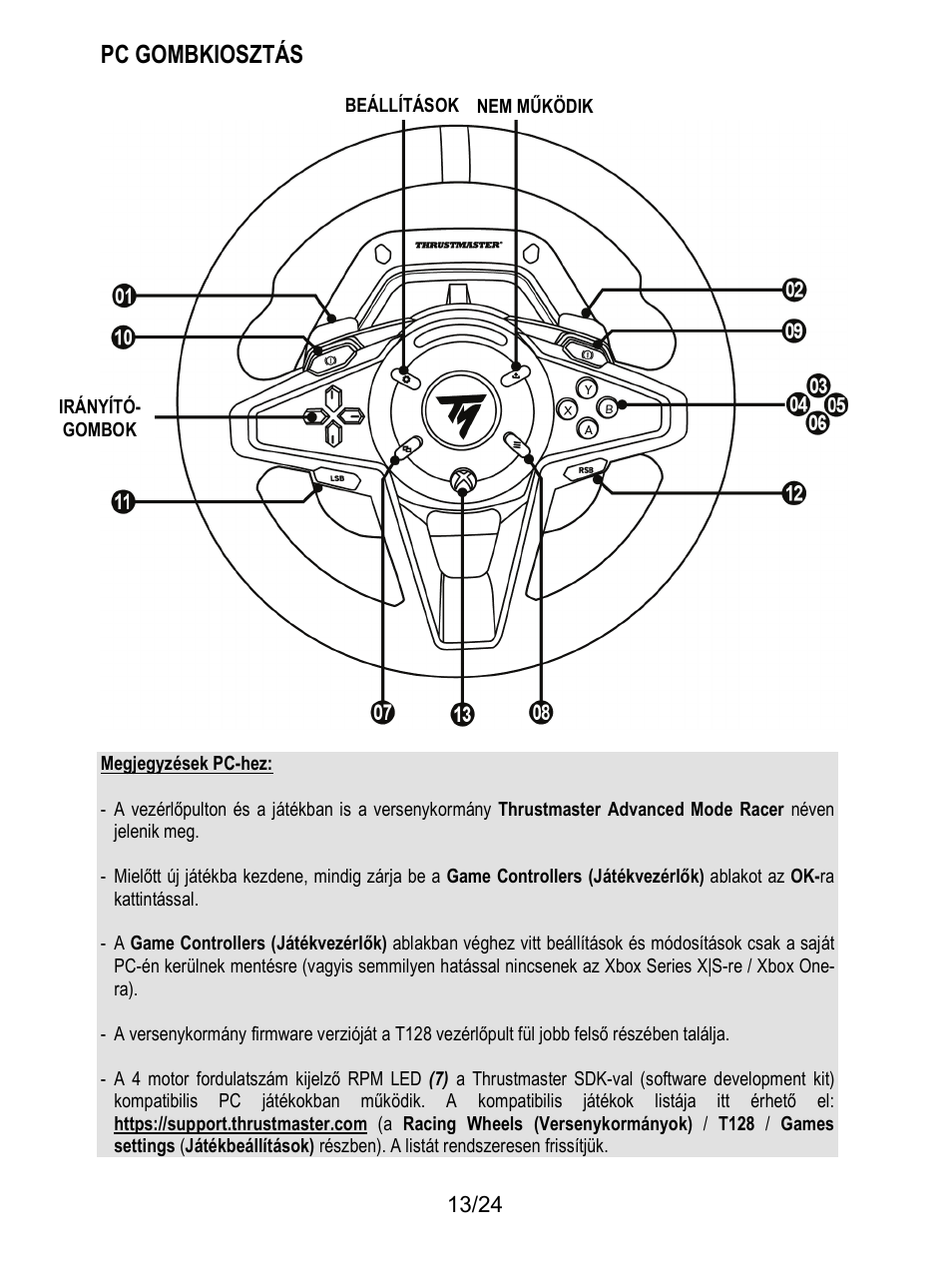 Pc gombkiosztás | Thrustmaster T128 Racing Wheel and Pedal Set for Xbox Series X/S & PC User Manual | Page 488 / 523