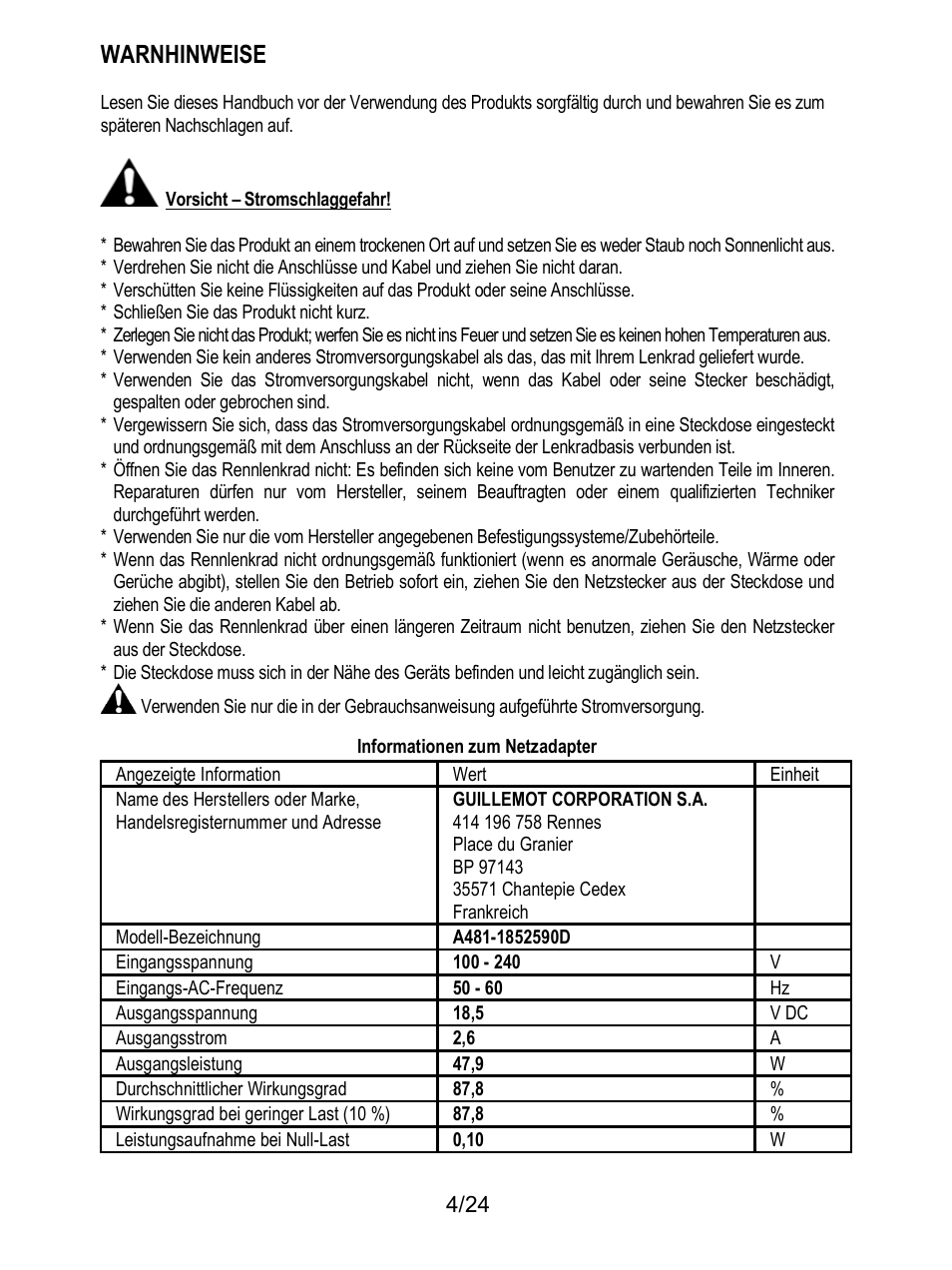 Warnhinweise | Thrustmaster T128 Racing Wheel and Pedal Set for Xbox Series X/S & PC User Manual | Page 53 / 523