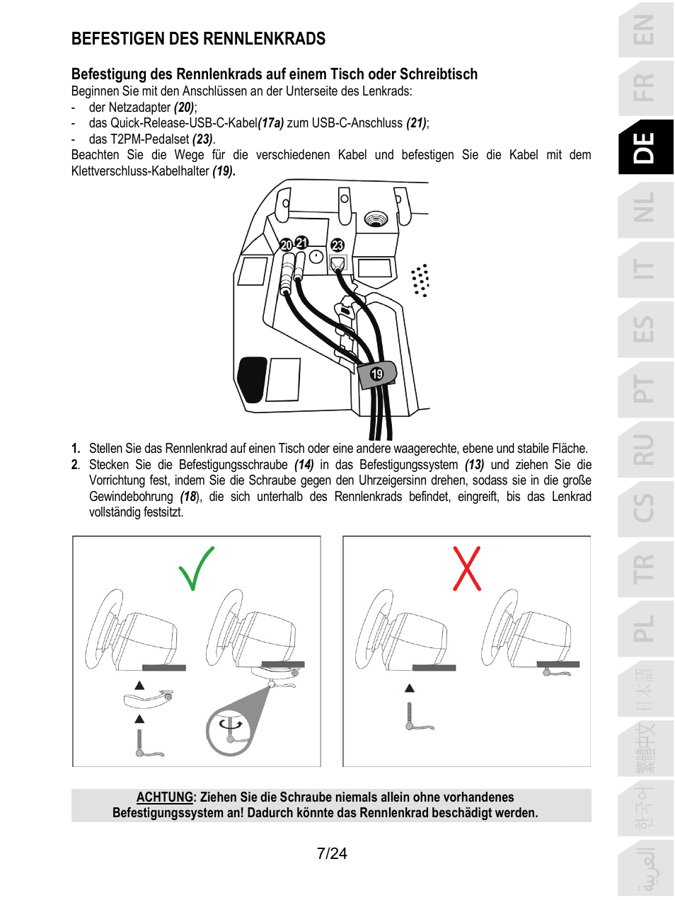 Befestigen des rennlenkrads | Thrustmaster T128 Racing Wheel and Pedal Set for Xbox Series X/S & PC User Manual | Page 56 / 523