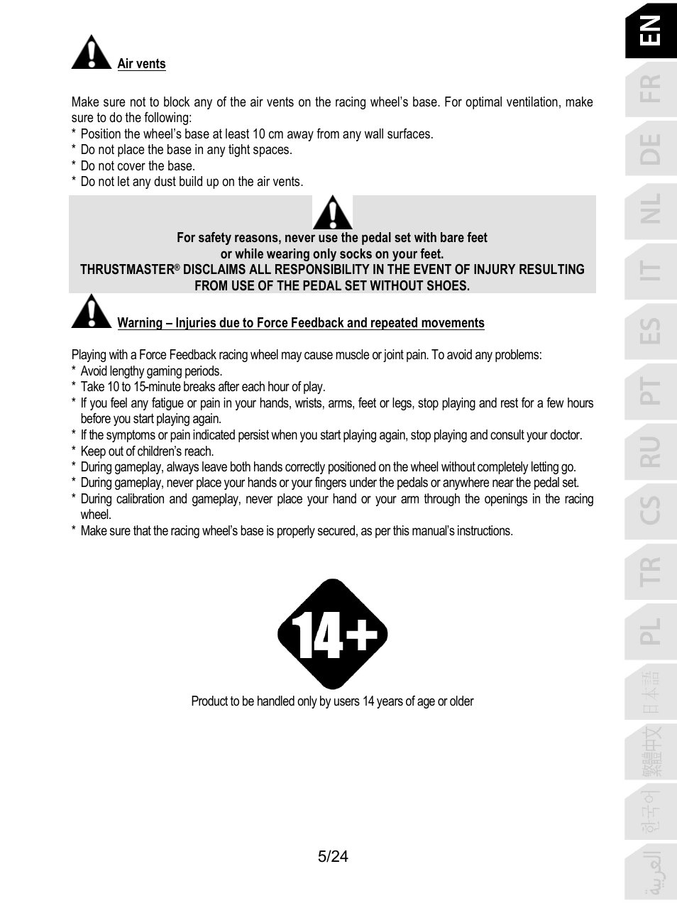 Thrustmaster T128 Racing Wheel and Pedal Set for Xbox Series X/S & PC User Manual | Page 6 / 523