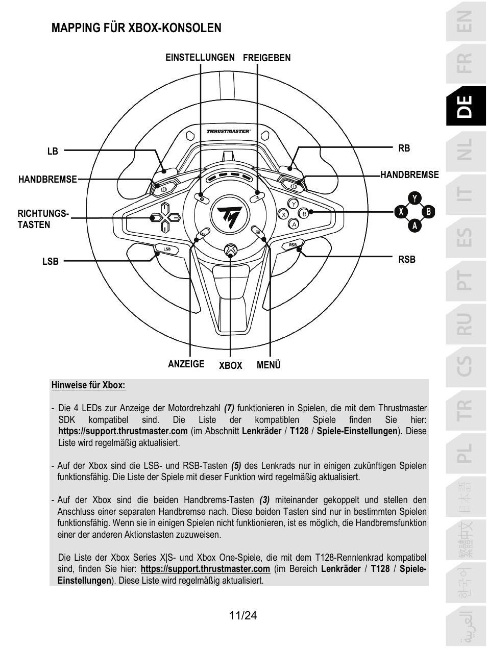 Mapping für xbox-konsolen | Thrustmaster T128 Racing Wheel and Pedal Set for Xbox Series X/S & PC User Manual | Page 60 / 523