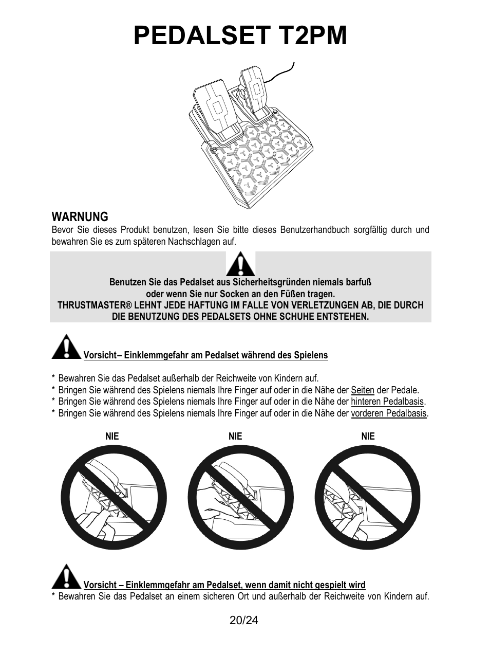 Warnung, Pedalset t2pm | Thrustmaster T128 Racing Wheel and Pedal Set for Xbox Series X/S & PC User Manual | Page 69 / 523