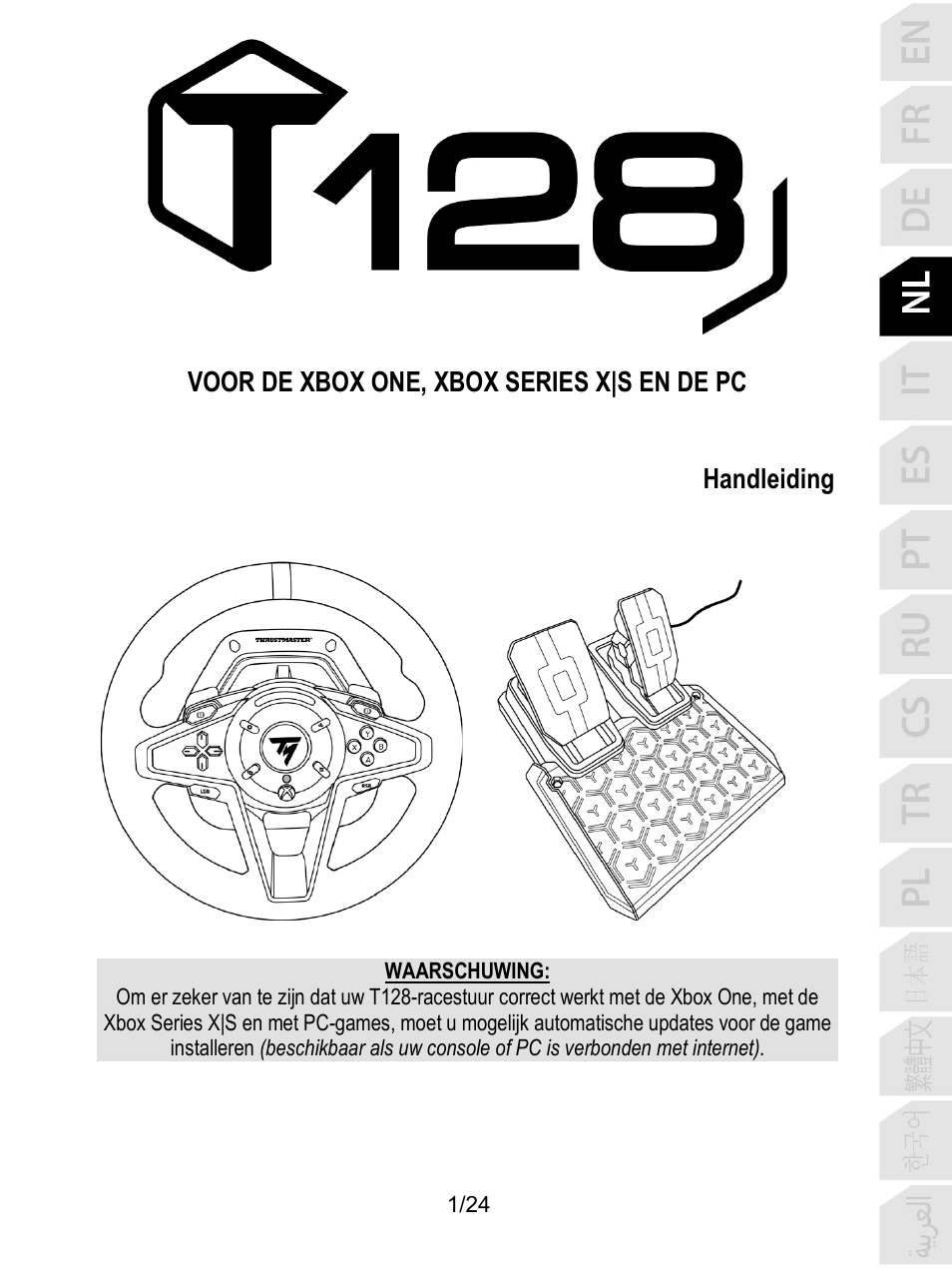 04_ned_t128x, Nederlands | Thrustmaster T128 Racing Wheel and Pedal Set for Xbox Series X/S & PC User Manual | Page 74 / 523