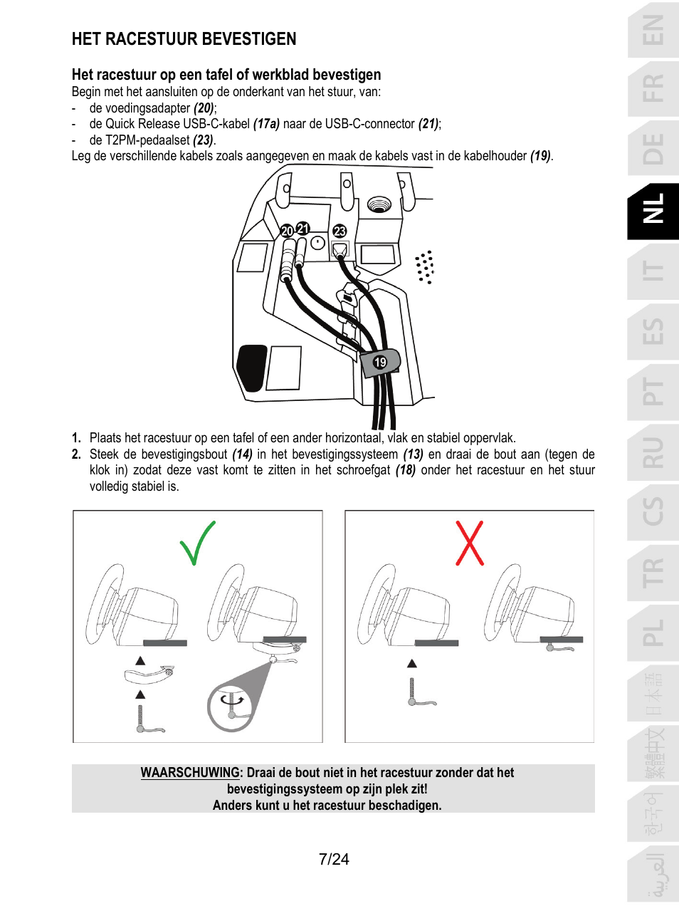 Het racestuur bevestigen | Thrustmaster T128 Racing Wheel and Pedal Set for Xbox Series X/S & PC User Manual | Page 80 / 523