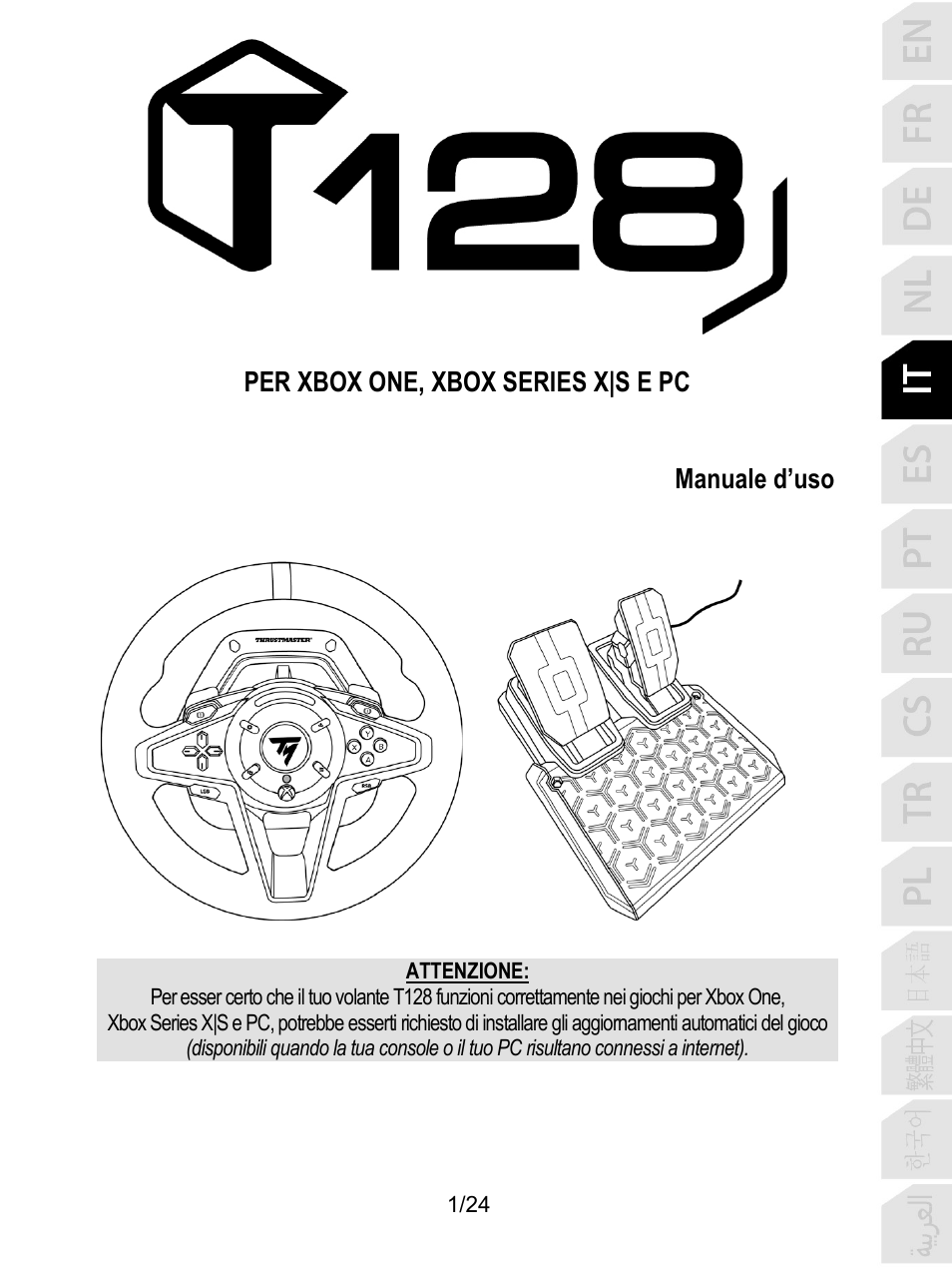 05_ita_t128x, Italiano | Thrustmaster T128 Racing Wheel and Pedal Set for Xbox Series X/S & PC User Manual | Page 98 / 523